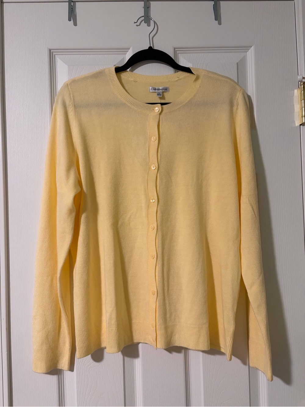 croft & barrow Yellow Crewneck Button-Front Cardigan